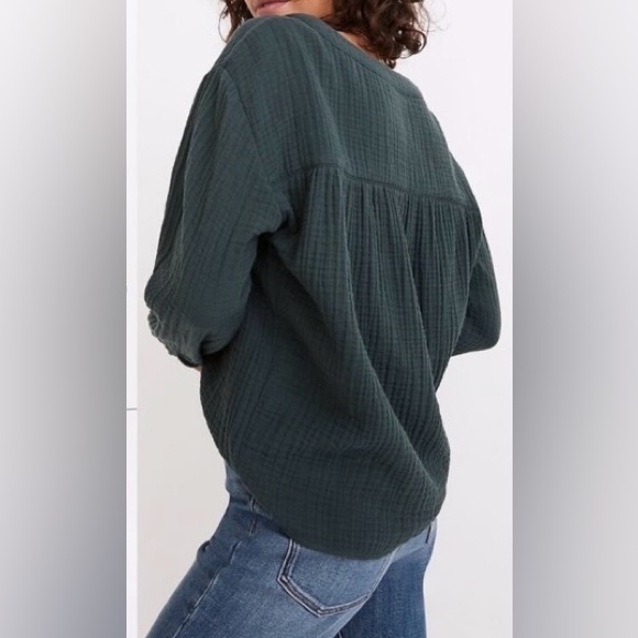 Madewell Lightspun Evert Top in forest green waffle knit henley size XS - Picture 2 of 7